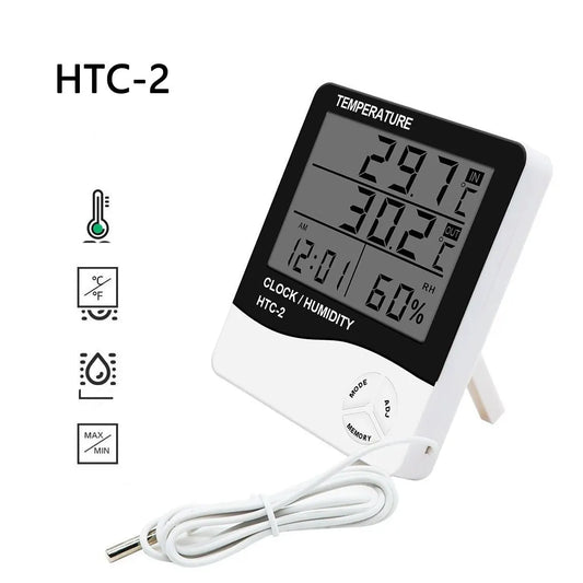 Stazione Meteorologica HTC2 Con Igrometro Digitale Termometro E Orologio LCD Interna Ed Esterna
