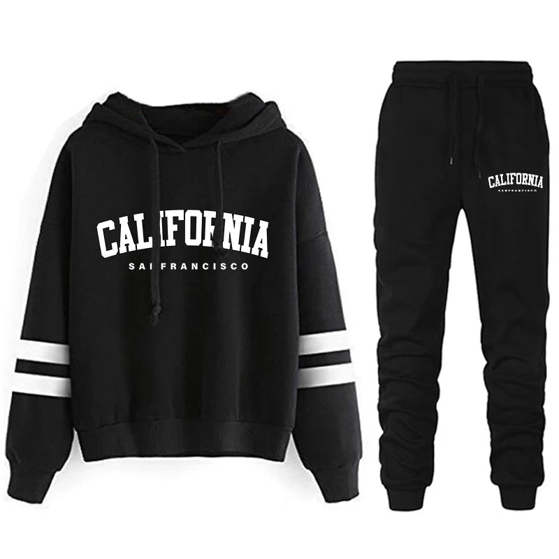 Tuta Da Donna California Stripe Felpa Con Cappuccio Casual Versatile Abito Pantaloni Abiti Da Strada S3XL