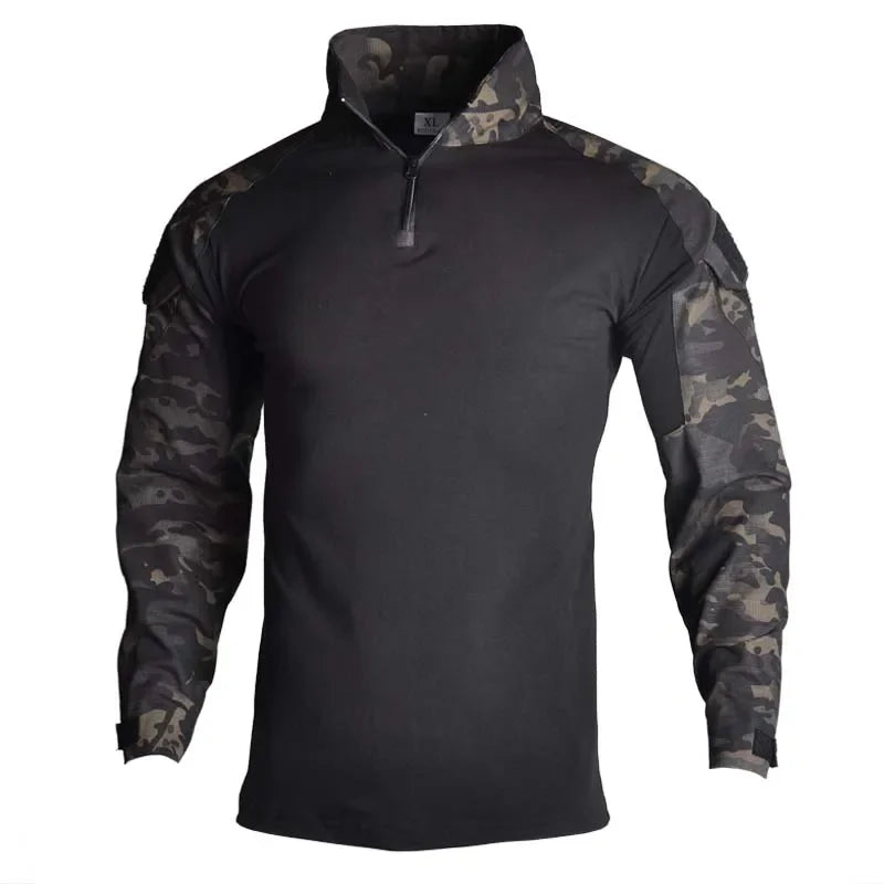 Camicie Tattiche Esterno A Maniche Lunghe Con Cerniera Quarter Zip Ripstop Cotone Resistente Camouflage Per Airsoft Uomo