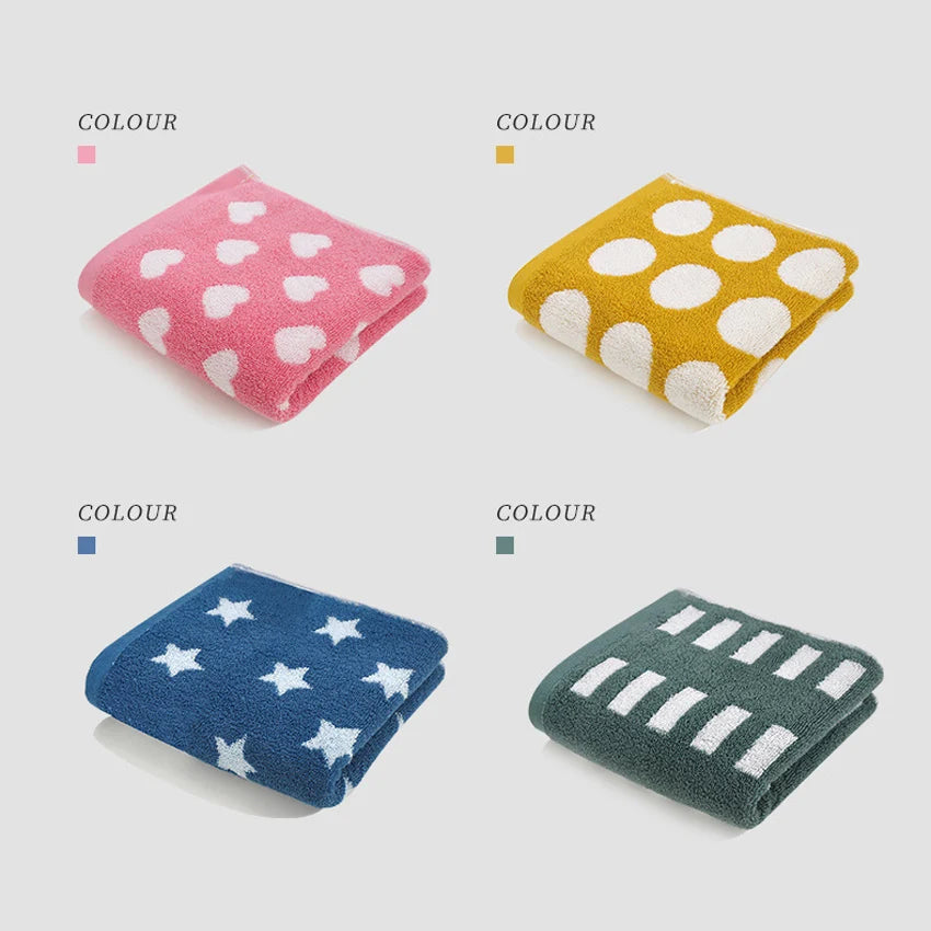 Asciugamano Viso In Cotone Morbido Stile Retrò Cuore Stelle Pois Super Assorbente 34x74 Cm Adulti E Bambini