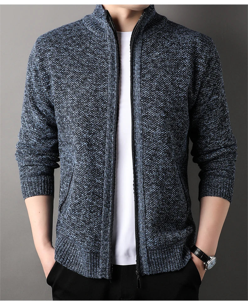 Maglione Lavorato A Maglia Con Colletto Rialzato Da Uomo Autunno Inverno Cardigan Slim In Tinta Unita Coreana