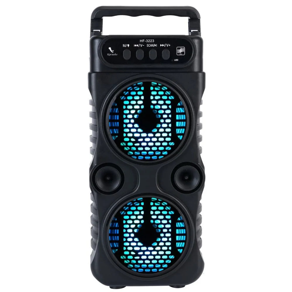 Altoparlante Wireless Esterno Portatile Doppio Subwoofer Tre Pollici Bass Boost Radio FM Scheda TF USB Karaoke Domestico