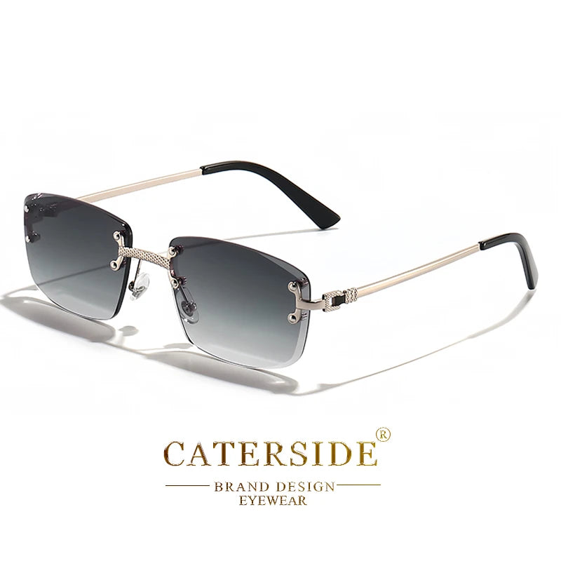 Occhiali Da Sole Rettangolari Caterside Punk In Metallo Lusso Senza Montatura Lenti Gradiente UV400 Uomo Donna Sport 2024