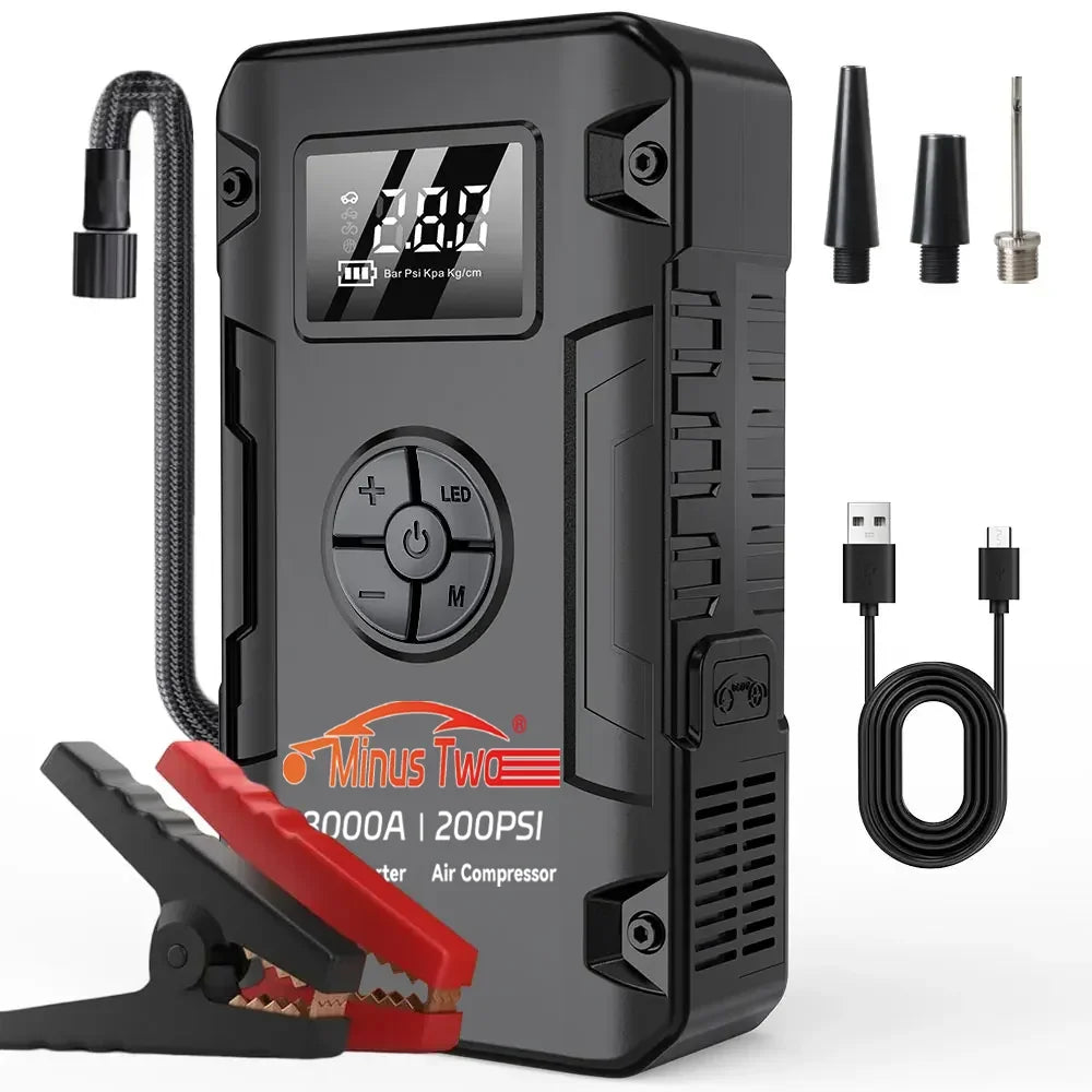 Avviatore D'Emergenza Auto 4 In 1 Con Compressore D'Aria Pompa Pneumatici 150 PSI Power Bank Portatile