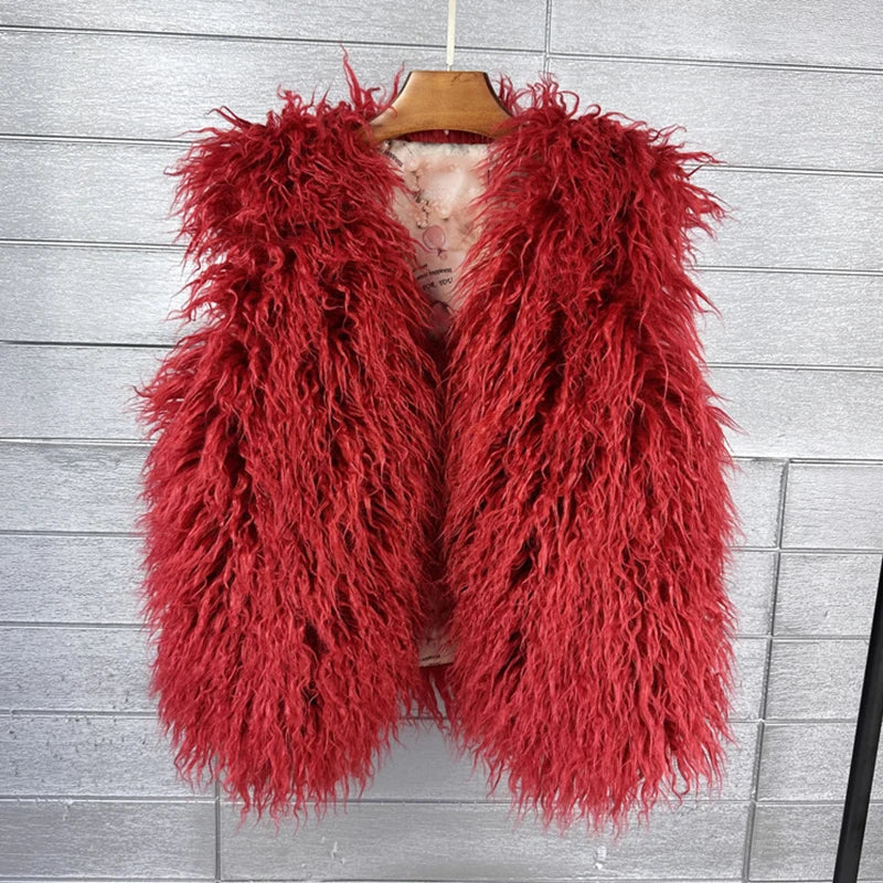 Gilet Di Pelliccia Sintetica Da Donna Lana Imitazione Caldo Senza Maniche Autunno Inverno 2025 Stile Elegante