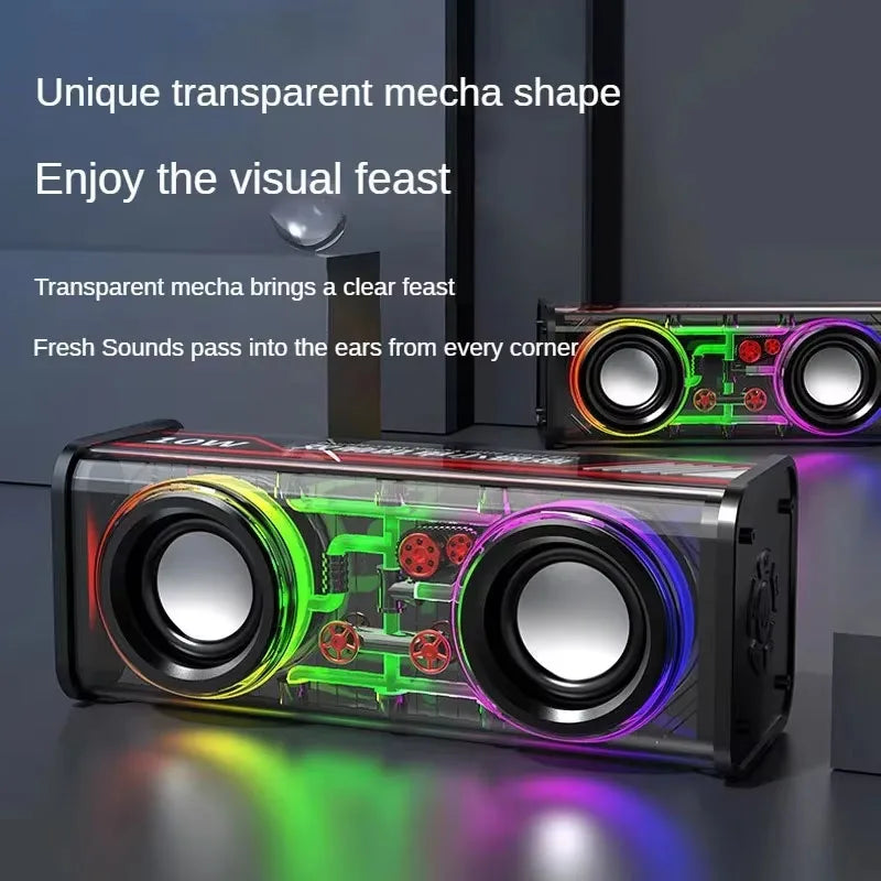 V8 Trasparente Altoparlante Bluetooth 5.0 Wireless Doppio Bassi Diaframma Subwoofer RGB Luce Mini Altoparlante per Festa