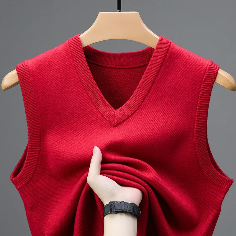 Gilet da Uomo Senza Maniche in Lana Cashmere Lavorato a Maglia Tinta Unita Autunno Primavera Alta Qualità