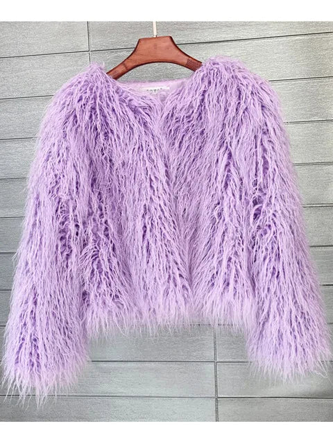 Cappotto Pelliccia Sintetica Rosa Donna Autunno Inverno Elegante Caldo Spesso Morbido Lavorazione A Maglia
