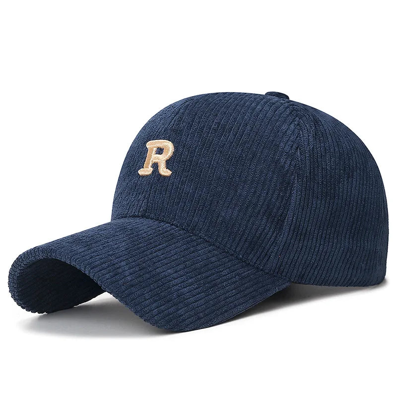 Berretto Baseball Velluto A Coste Con Ricamo 3D R Unisex Regolabile Per Inverno Caldo Stile