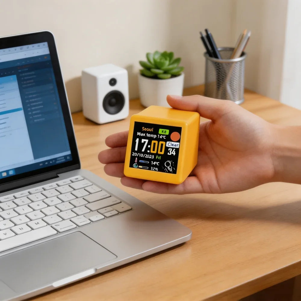Piccola Stazione Meteo Portatile Smart WiFi Con Display Temperatura Umidità Ora Sveglia Decorazione Da Scrivania