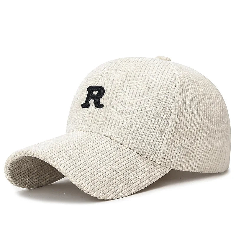 Berretto Baseball Velluto A Coste Con Ricamo 3D R Unisex Regolabile Per Inverno Caldo Stile