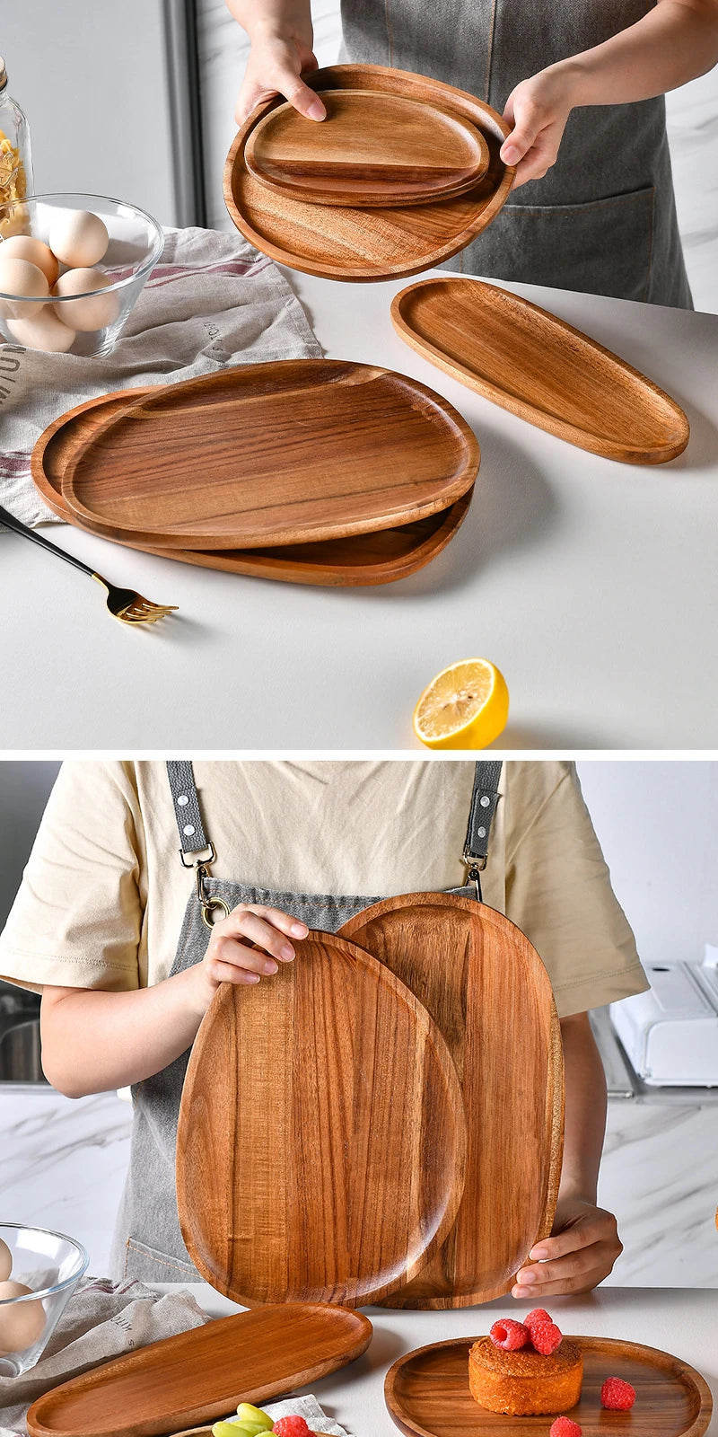 Vassoio Ovale In Legno Di Acacia Piatto Da Portata Per Bevande Teaboard Per Tè Naturale Snack