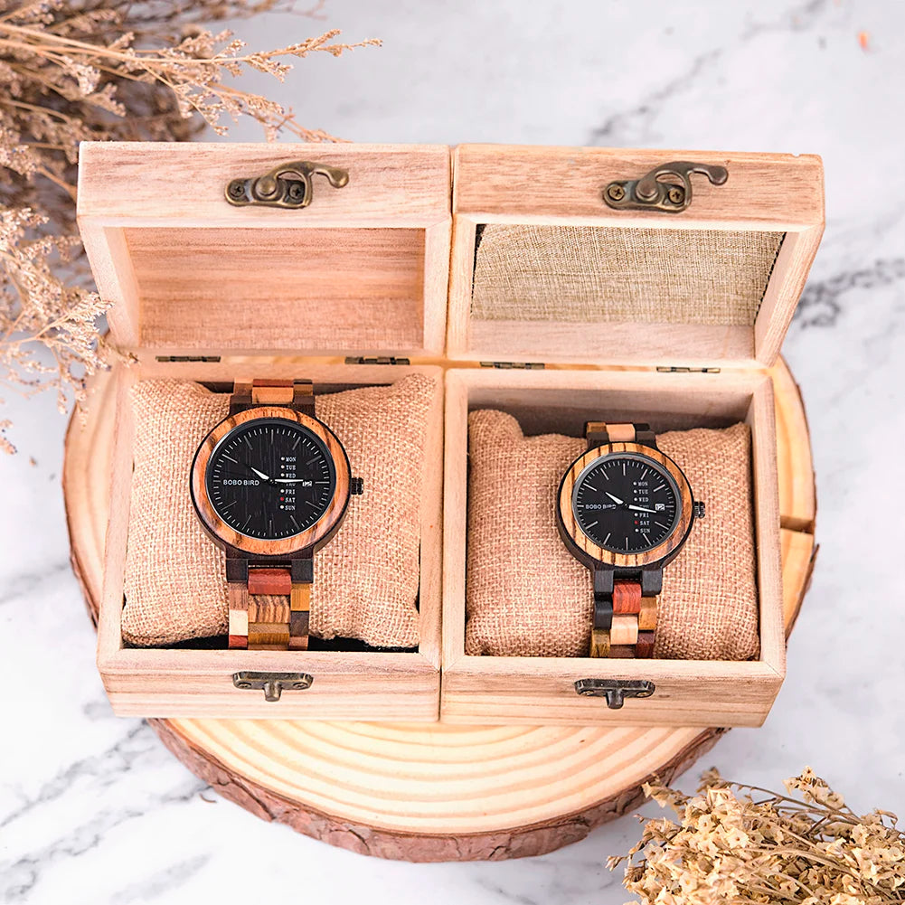 Orologio In Legno Unisex Quarzo Settimana Data Coppia Cinturino Colorato Logo Personalizzato Regalo Dropship