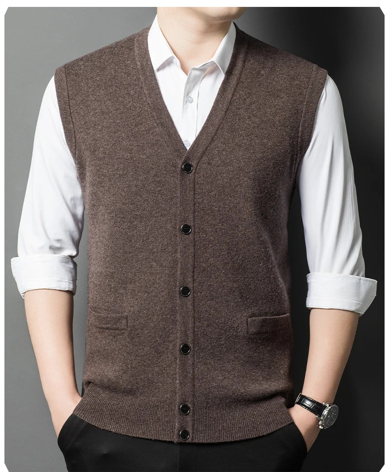 Gilet Spesso In Lana Di Pecora Uomo Casual Scollo A V Caldo Autunno Inverno Cardigan Monopetto In Lana Di Cashmere
