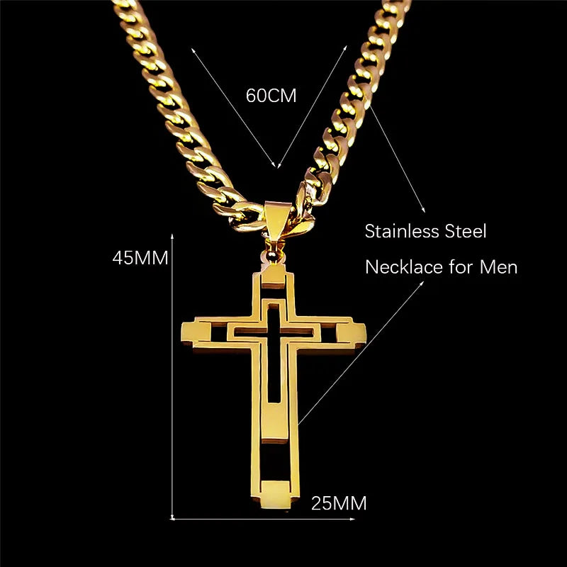 Collana Hip Hop Croce Unisex In Acciaio Inossidabile Con Pendente Lungo Dorato Oro N6055S05