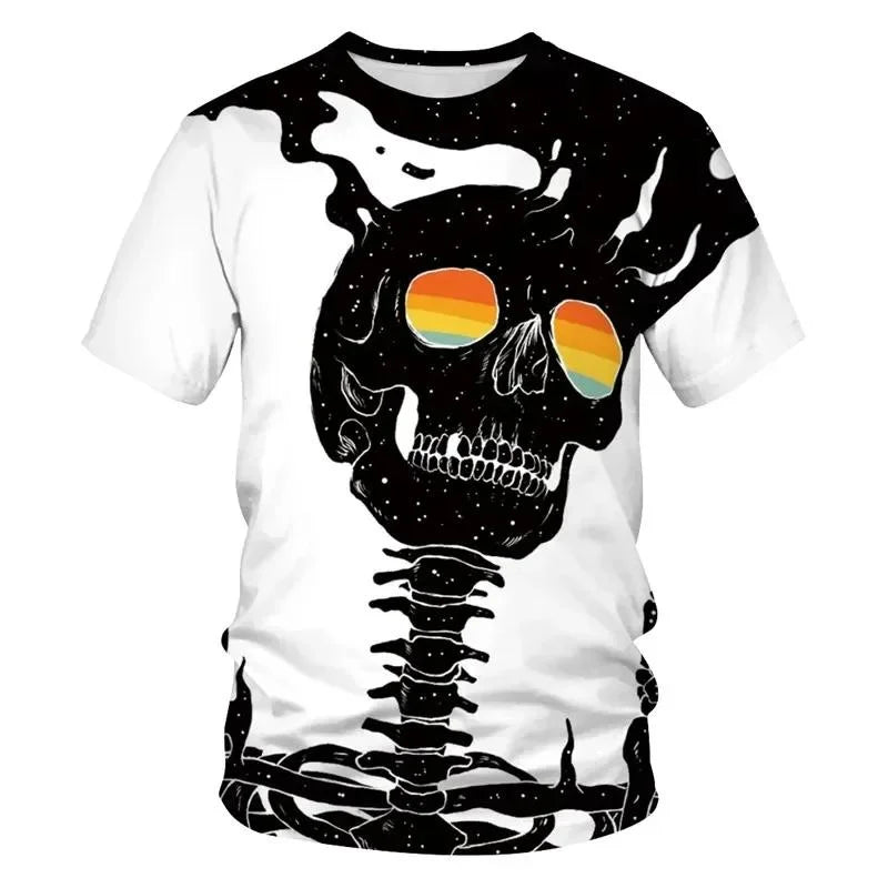 Tshirt Con Fiore Scheletro Stampato In 3D Per Uomo Grafica Cuore Teschio Harajuku Girocollo Casual Manica Corta
