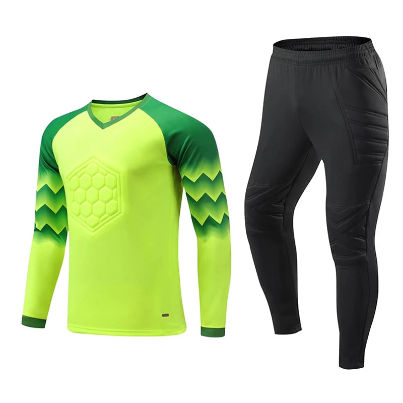 2023 uomo bambino portiere di calcio uniforme spugna protettiva manica lunga allenamento di calcio portiere top maglia da calcio pantaloni personalizzati