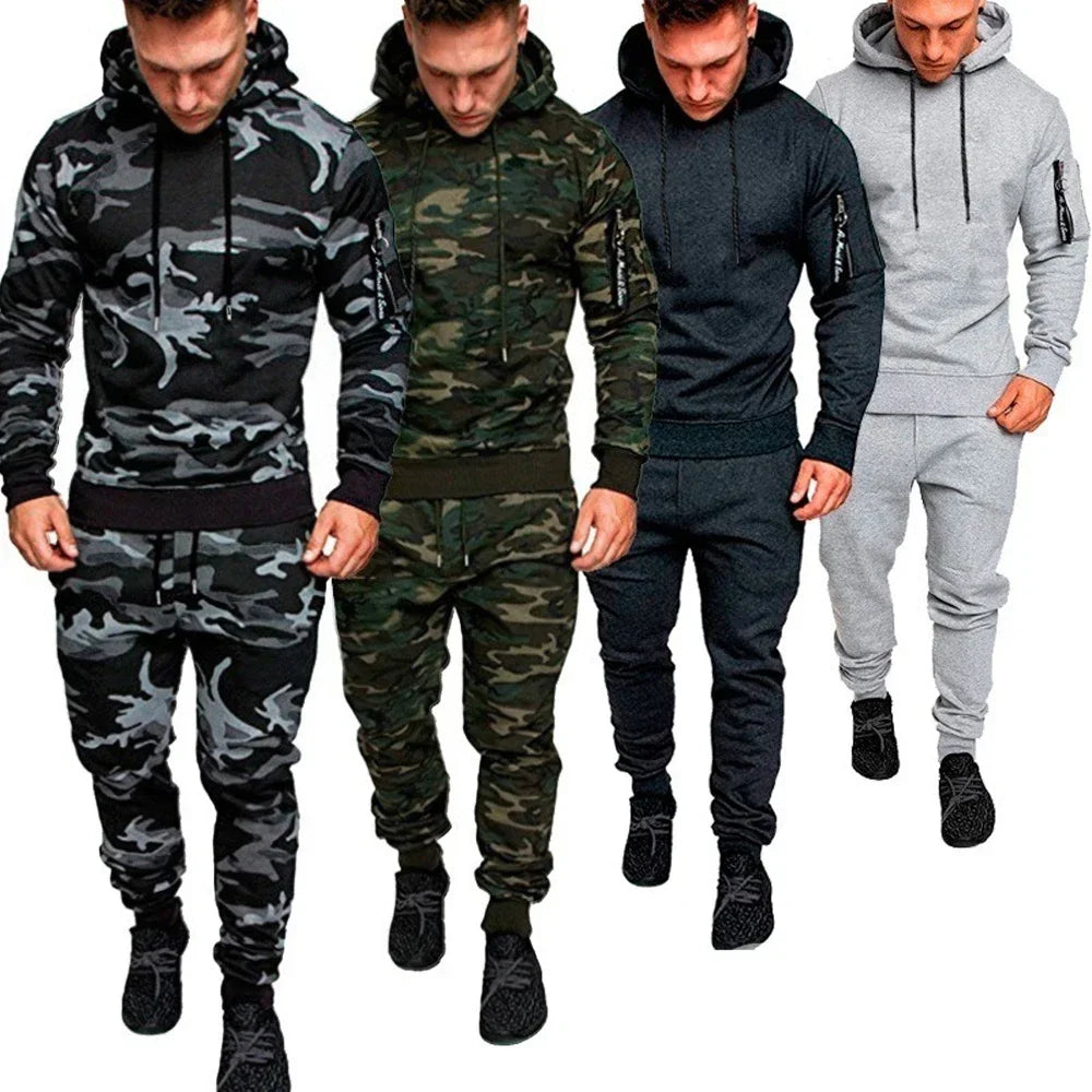Set Abbigliamento Sportivo Da Uomo Due Pezzi Felpa Con Cappuccio Tattico Militare Pantaloni Traspirante Caldo Jogging
