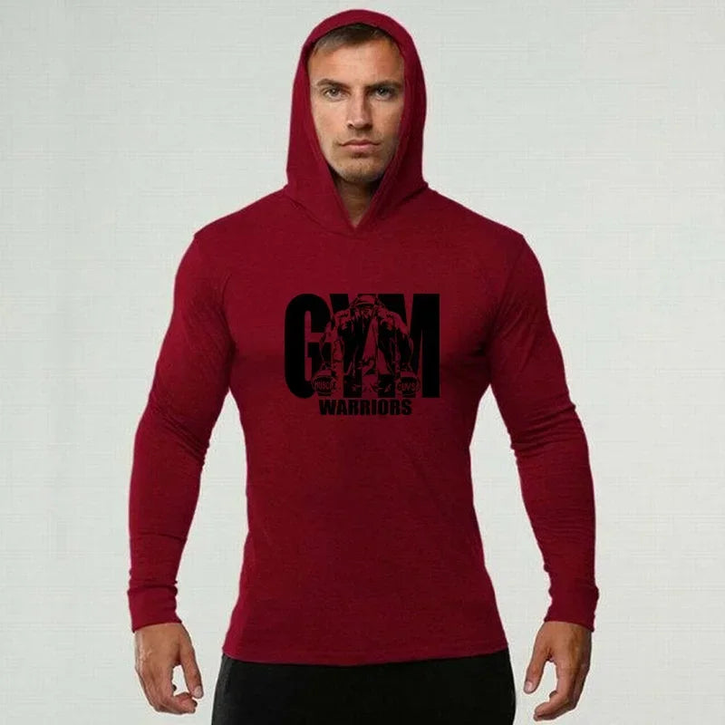 T-shirt da corsa da uomo Primavera Autunno Bodybuilding Felpe con cappuccio Cotone traspirante Allenamento fitness Abbigliamento con cappuccio Palestra Sport Muscolo