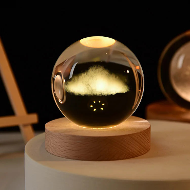 Sfera Di Cristallo 6 Cm Luce Notturna Pianeta Inciso Laser Regalo Di Compleanno Decorazione Desktop Con Base USB Legno