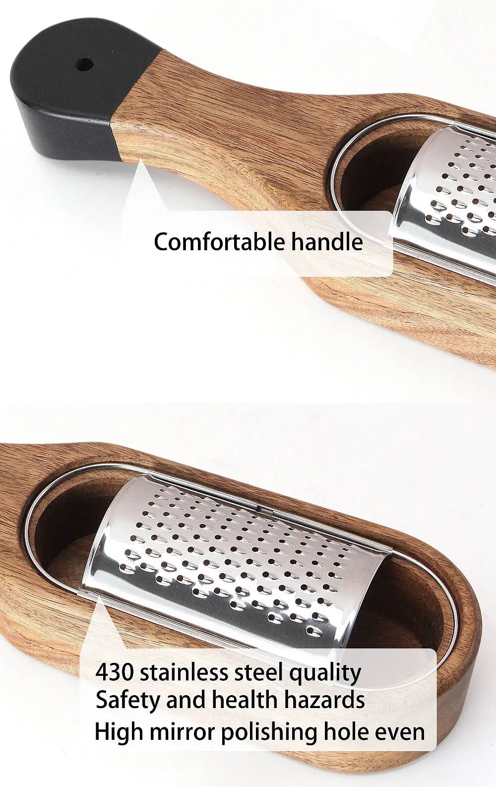 Grattugia Multifunzionale Per Formaggio In Acciaio Inox Con Contenitore Rimovibile In Legno Di Acacia Jaswehome