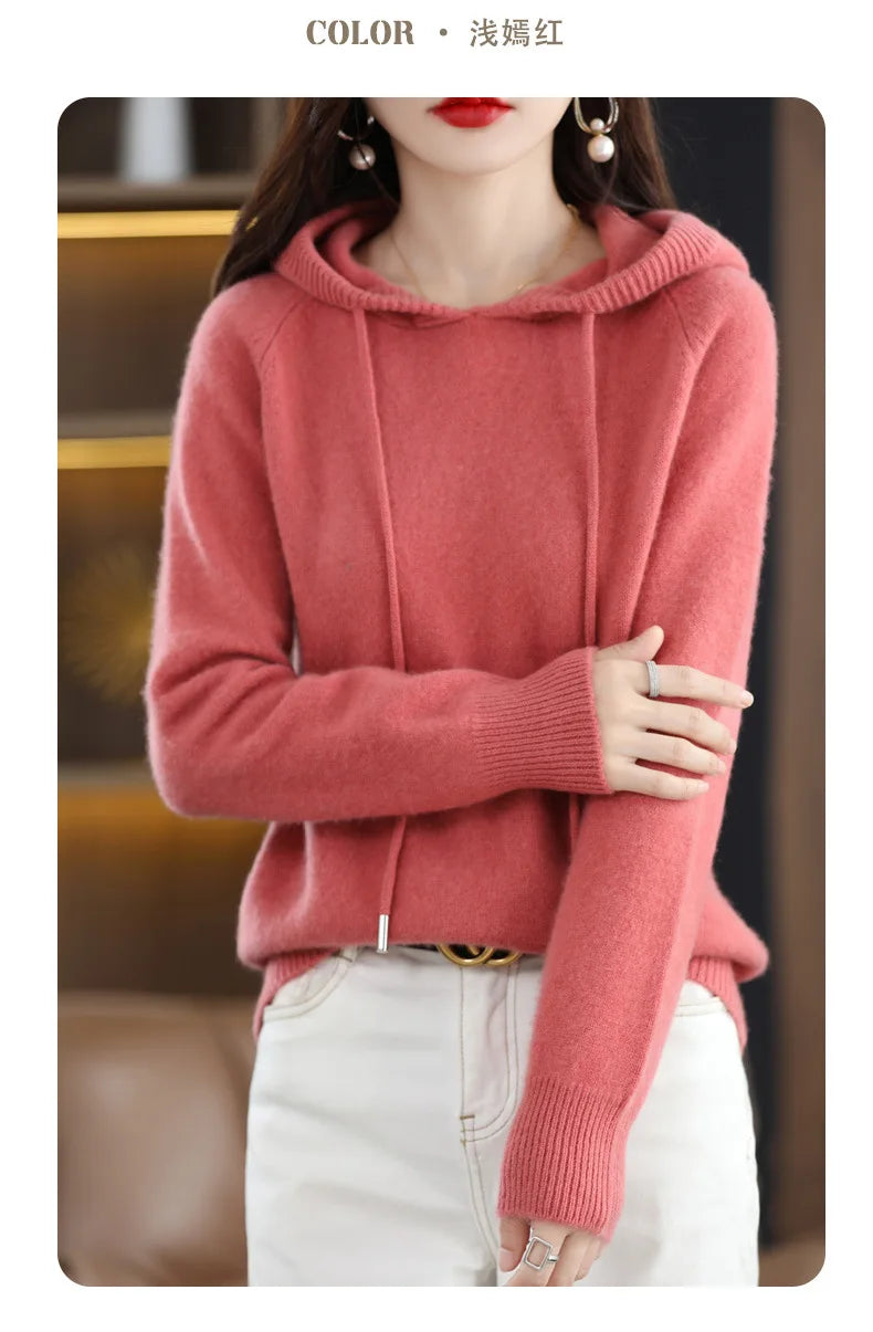 Maglione Con Cappuccio Donna Autunno Inverno Maniche Lunghe Tinta Unita Felpa Lavorata A Maglia Con Coulisse Allentate