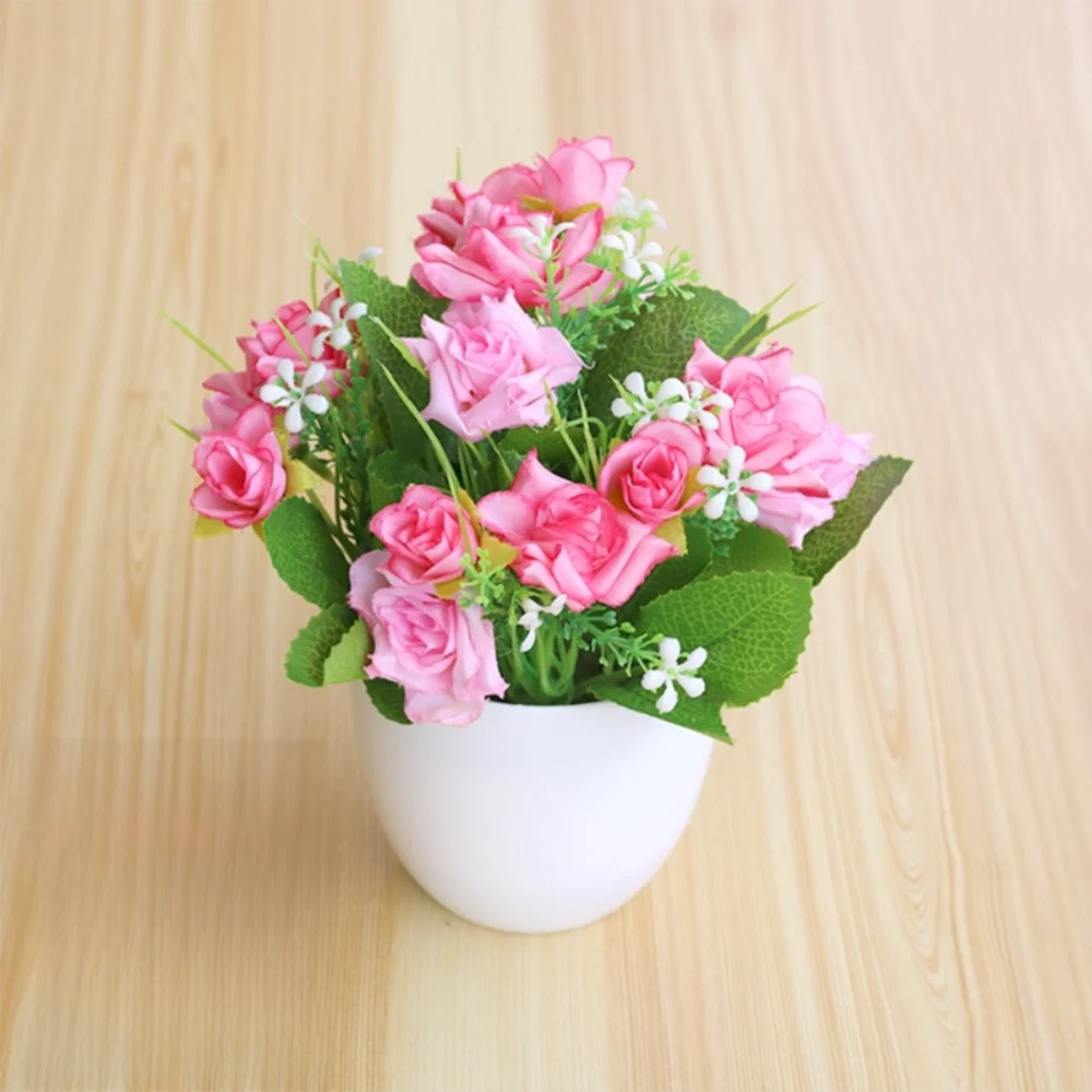 Rosa Artificiale In Vaso Plastica Multicolore Piante Finte Ornamentali Per Interni Ed Esterni Decorazione Giardino