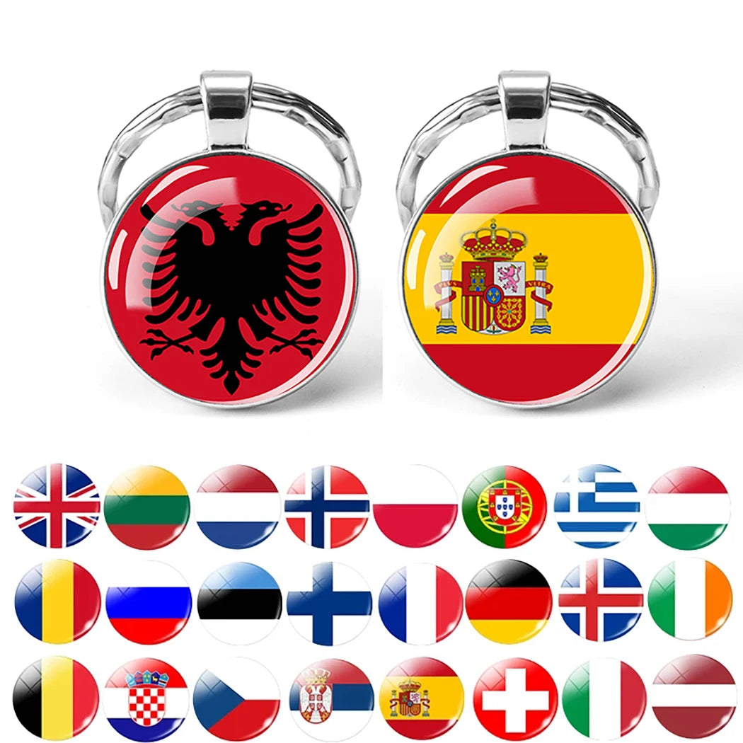 Portachiavi Bandiera Europea Albania Spagna Italia Francia Regno Unito Ciondolo Vetro Metallo Per Borsa Regalo Patrioti