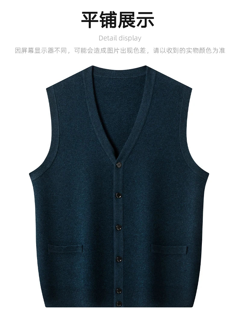 Gilet Spesso In Lana Di Pecora Uomo Casual Scollo A V Caldo Autunno Inverno Cardigan Monopetto In Lana Di Cashmere
