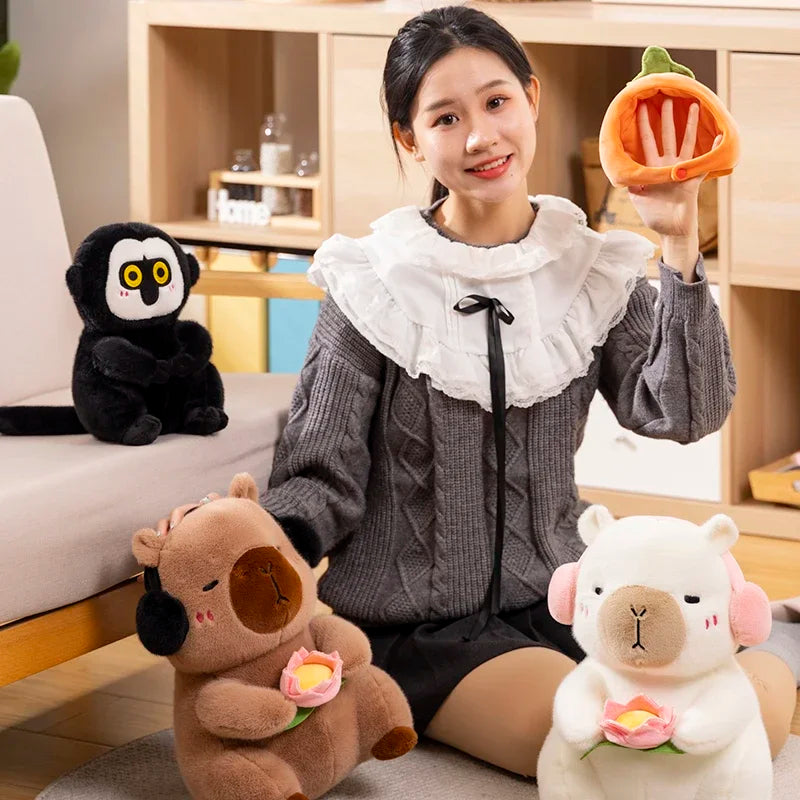 Simpatico Peluche Capibara Che Tiene Fiore Di Loto Morbido Giocattolo Per Bambini Regalo Compleanno Natale