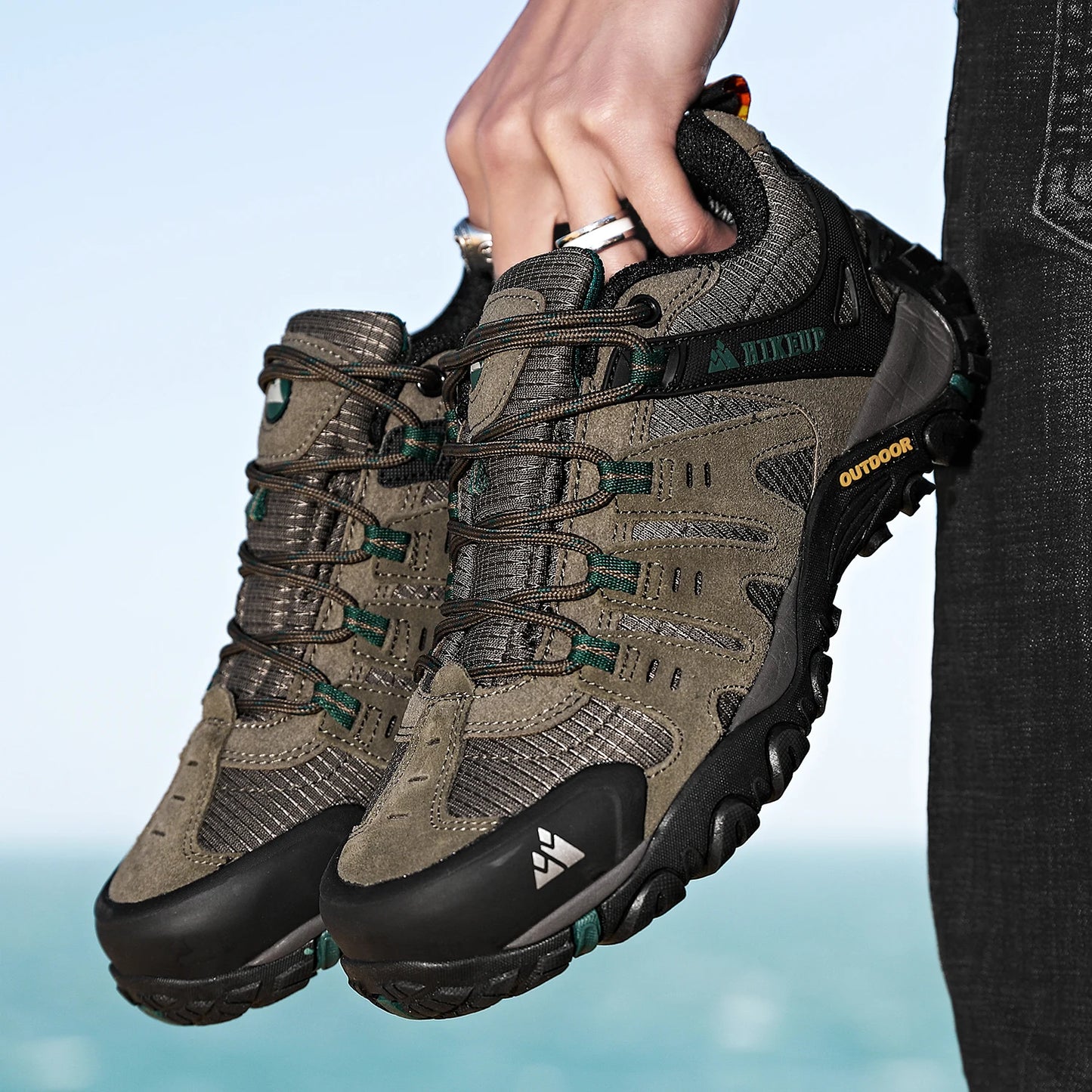 HIKEUP Scarpe Da Trekking Da Uomo In Pelle Scamosciata Impermeabili Traspiranti Esterno Resistente All Usura