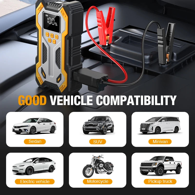 Avviatore Di Emergenza Con Compressore Aria Auto Portatile 7000A Booster 12V Gonfiaggio Pneumatici Automatico A 160 Psi