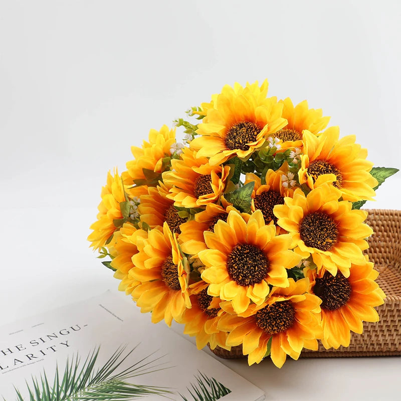 Vaso di Plastica con Fiore di Girasole Artificiale Set Decorazione per Matrimoni e Eventi