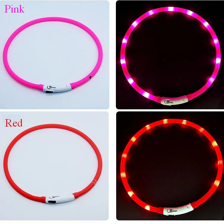 Collare Per Cani In Silicone LED Ricaricabile Tre Modalità Luce Lampeggiante Sicurezza Notturna Anti Smarrimento 70 Cm