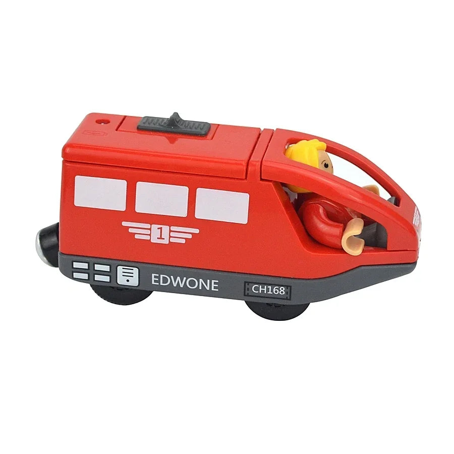 Treno Elettrico Magnetico Locomotiva Per Slot Auto Binario In Legno Con Due Carrelli Giocattolo Leduo Track