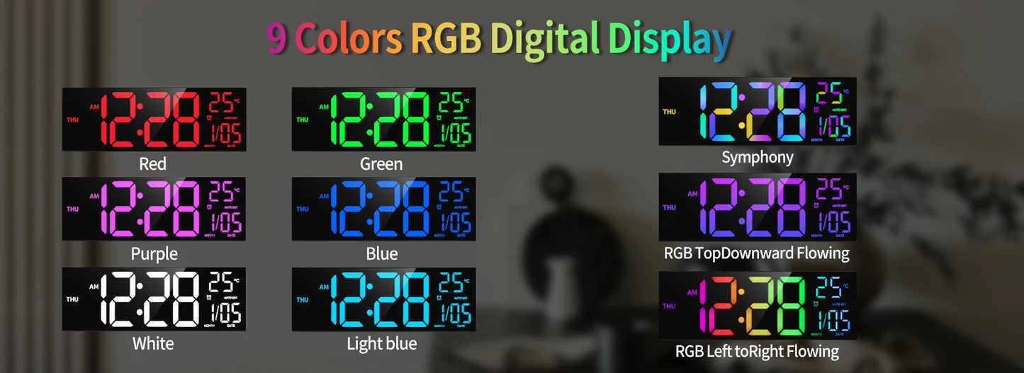 Orologio Da Parete Digitale 16 Pollici Con Display LED E Telecomando 8 Colori RGB Allarme DST Temperatura Per Soggiorno