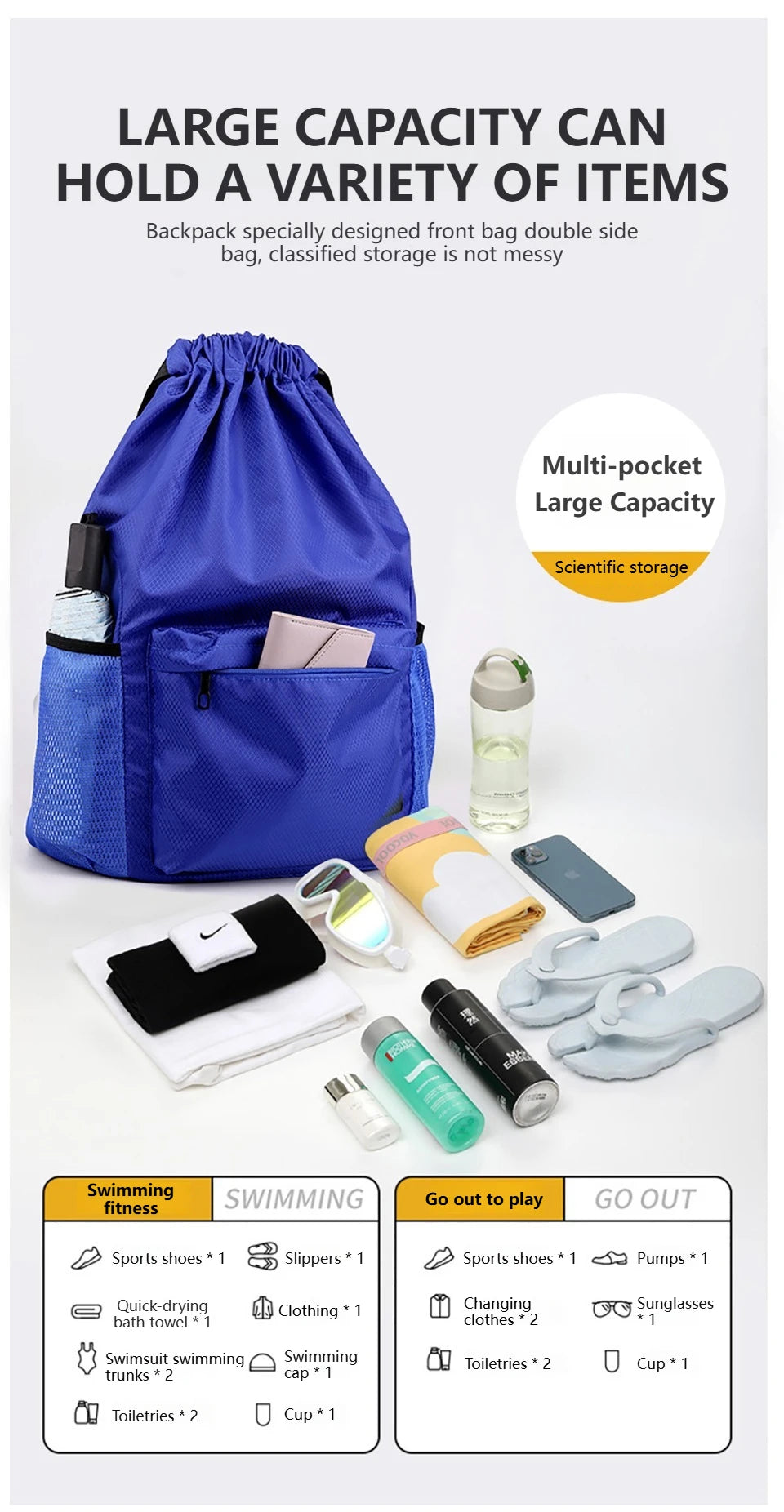 Borsa Sportiva Portatile Per Calcio In Tessuto Oxford A Tinta Unita Con Coulisse E Cinghie Regolabili Grande Capacità
