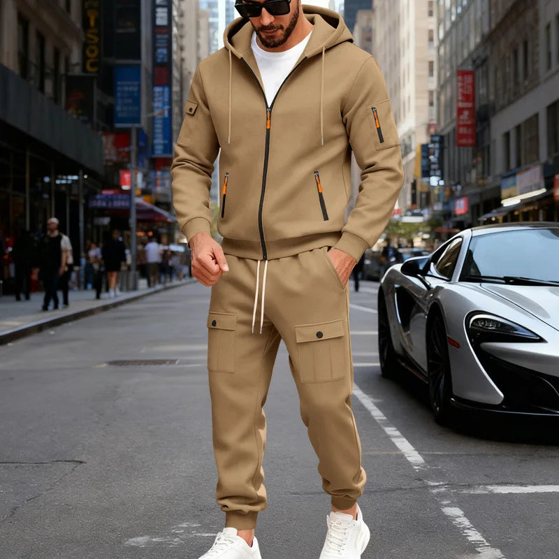 Set Maglione Con Cappuccio Moda Sportiva All'Aria Aperta In Velluto Sciolto Da Uomo Autunno Inverno