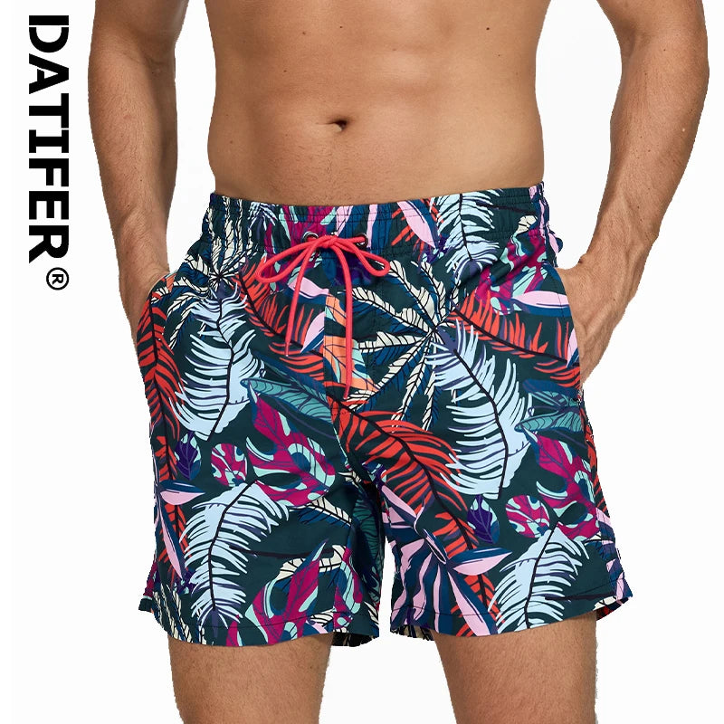 Datifer Pantaloncini Da Nuoto Uomo In Poliestere Con Fodera In Rete Stampa Vita Regolabile Tasche Per Palestra Piscina