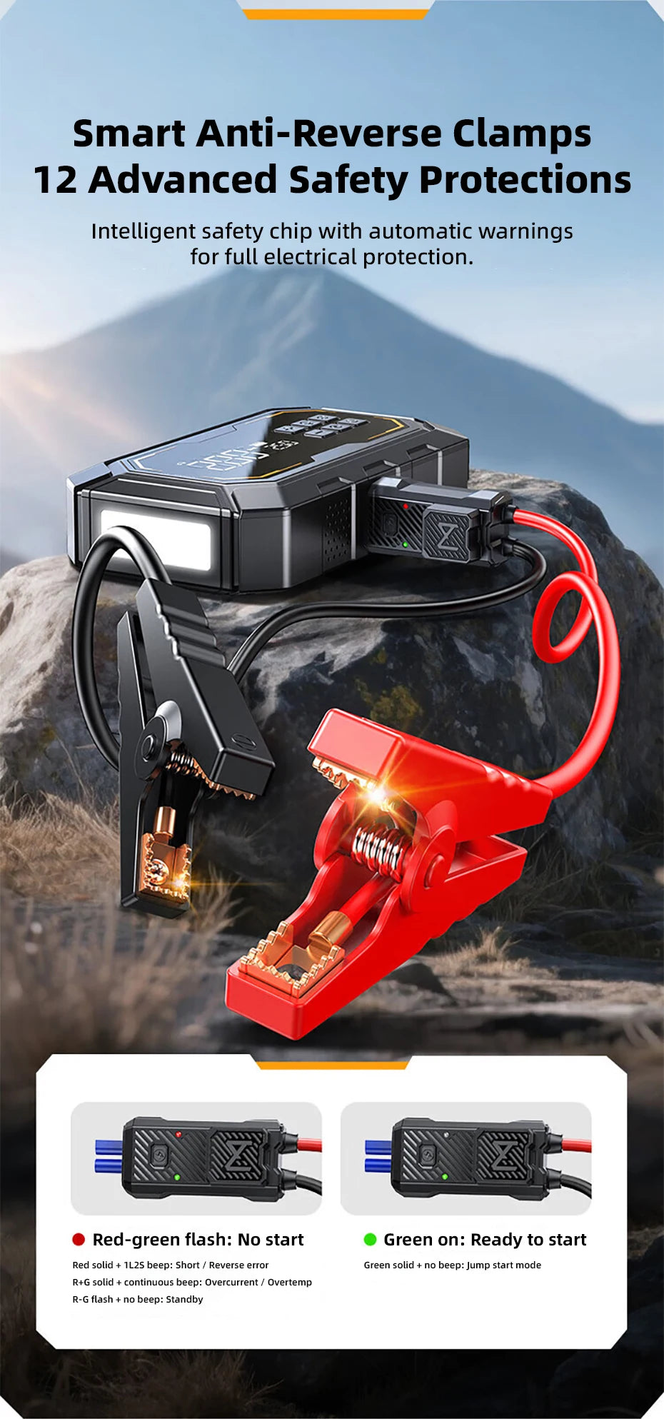 Avviatore Emergenza 4 In 1 Auto Con Compressore 150 PSI Gonfiatore Pneumatici Power Bank 12V Torcia LED 6000mAh