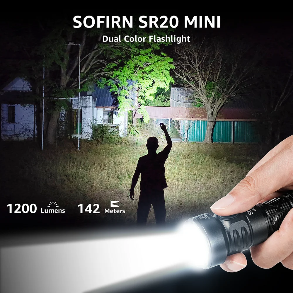 Sofirn SR20 Mini Torcia 1200lm 18350 Luce LED Bianca E Rossa Per Campeggio Caccia Situazioni Emergenza IP68 Impermeabile