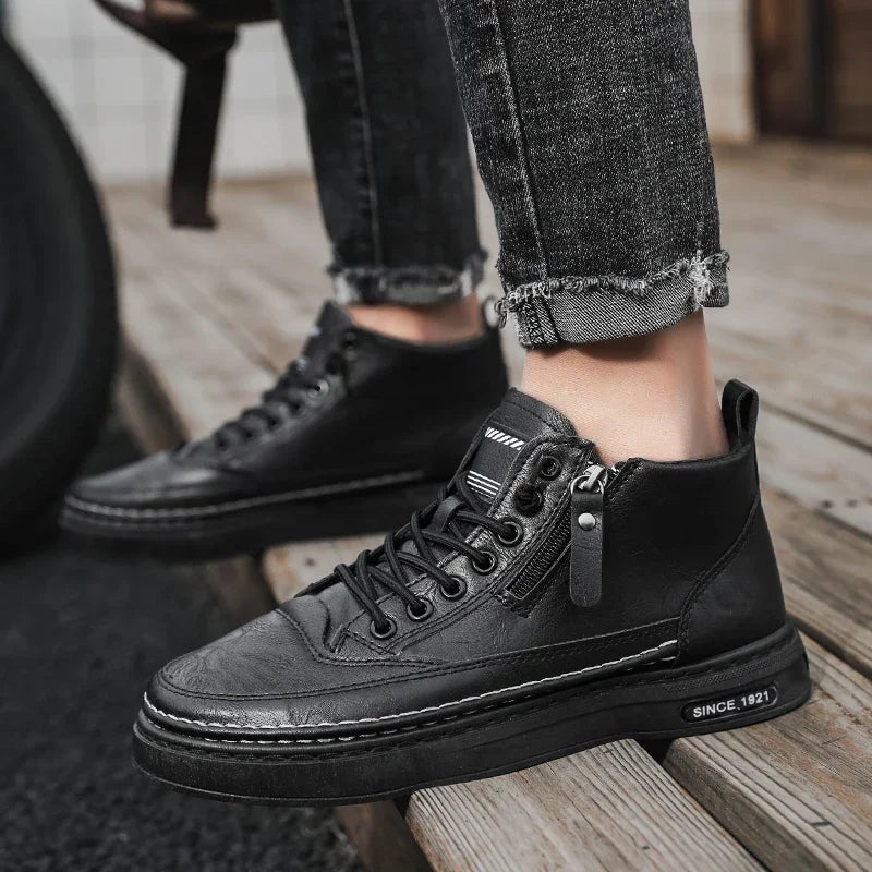 Stivali Da Uomo In Pelle Invernali Alti Scarpe Moda Stivaletto Casual Da Lavoro All Aperto Sneakers Maschili Novità