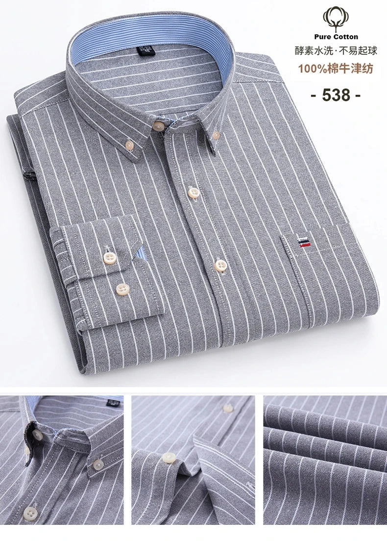 Camicia Da Uomo In Cotone Oxford A Quadri Maniche Lunghe Vestibilità Regolare Con Tasca Frontale