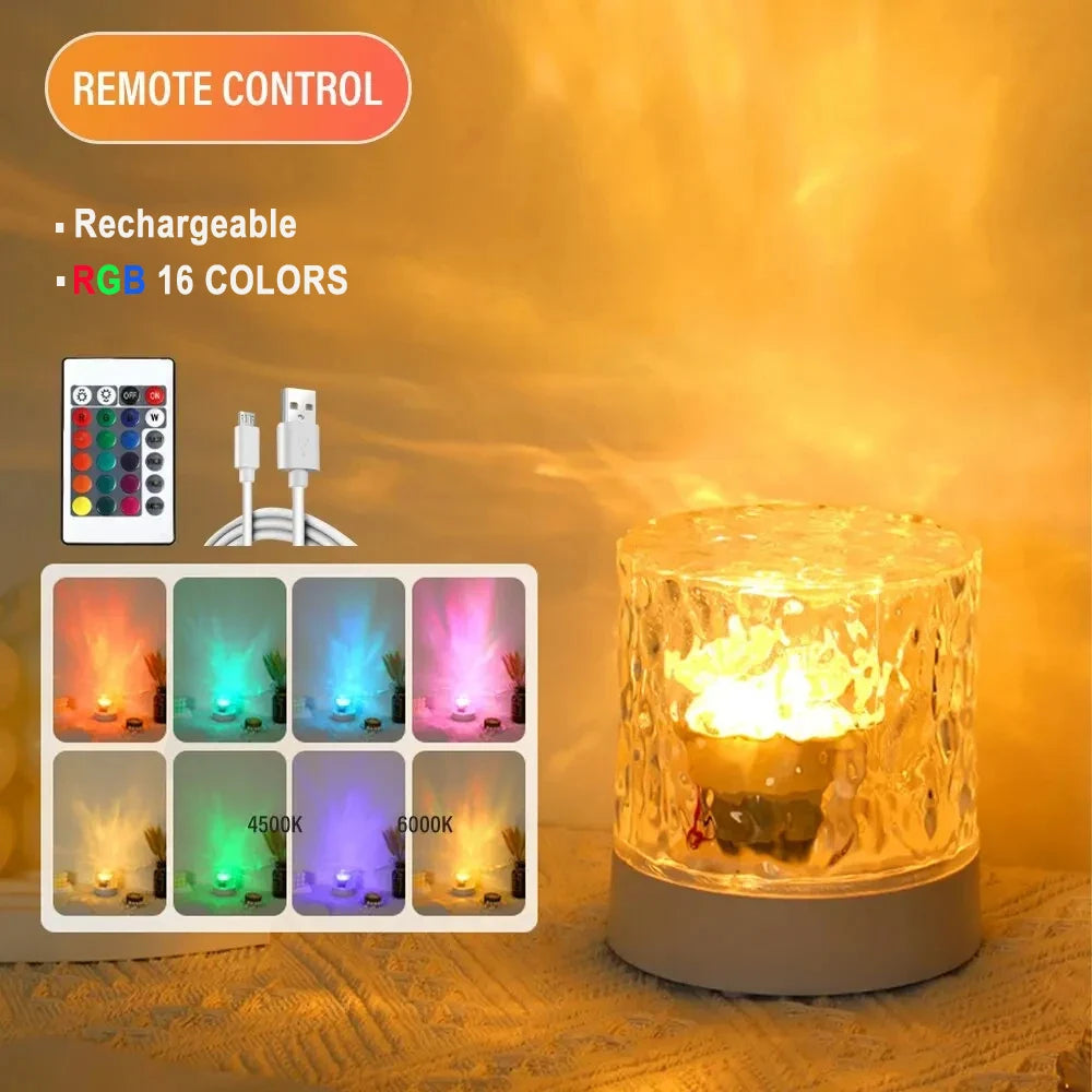 Proiettore Ricaricabile Con Ondulazione Dell Acqua LED 16 Colori RGB Lampada Notturna Telecomando Per Camera Da Letto