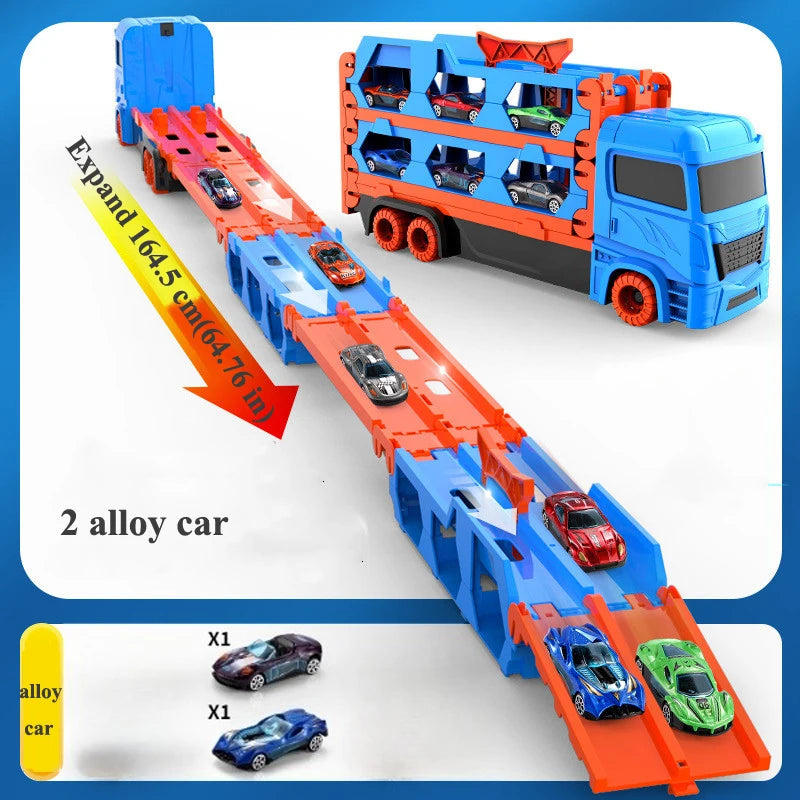 Grande Camion Trasportatore per Auto con Pista Pieghevole Veicolo da Corsa Giochi Competitivi per Bambini Regalo