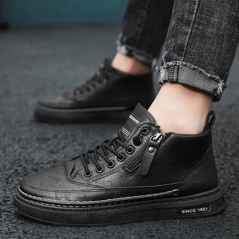 Stivali Da Uomo In Pelle Invernali Alti Scarpe Moda Stivaletto Casual Da Lavoro All Aperto Sneakers Maschili Novità