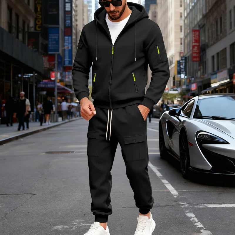 Set Maglione Con Cappuccio Moda Sportiva All'Aria Aperta In Velluto Sciolto Da Uomo Autunno Inverno