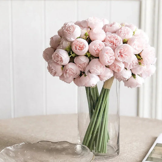 Rosa Rosa Peonia Fiori Artificiali In Seta Bouquet Da 27 Teste Per Vaso Da Tavolo Decorazione Nozze Casa