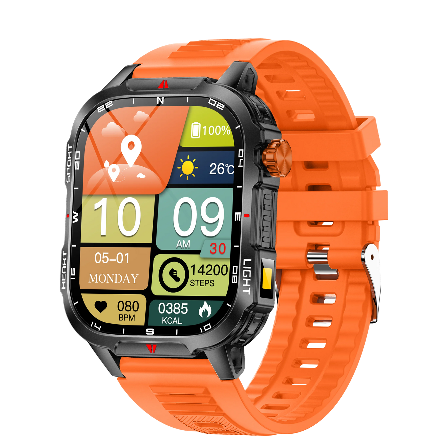 Smartwatch Con Assistente Vocale Schermo HD 2.01 Pollici Chiamata Bluetooth Impermeabile 1100mAh Bussola Esterno
