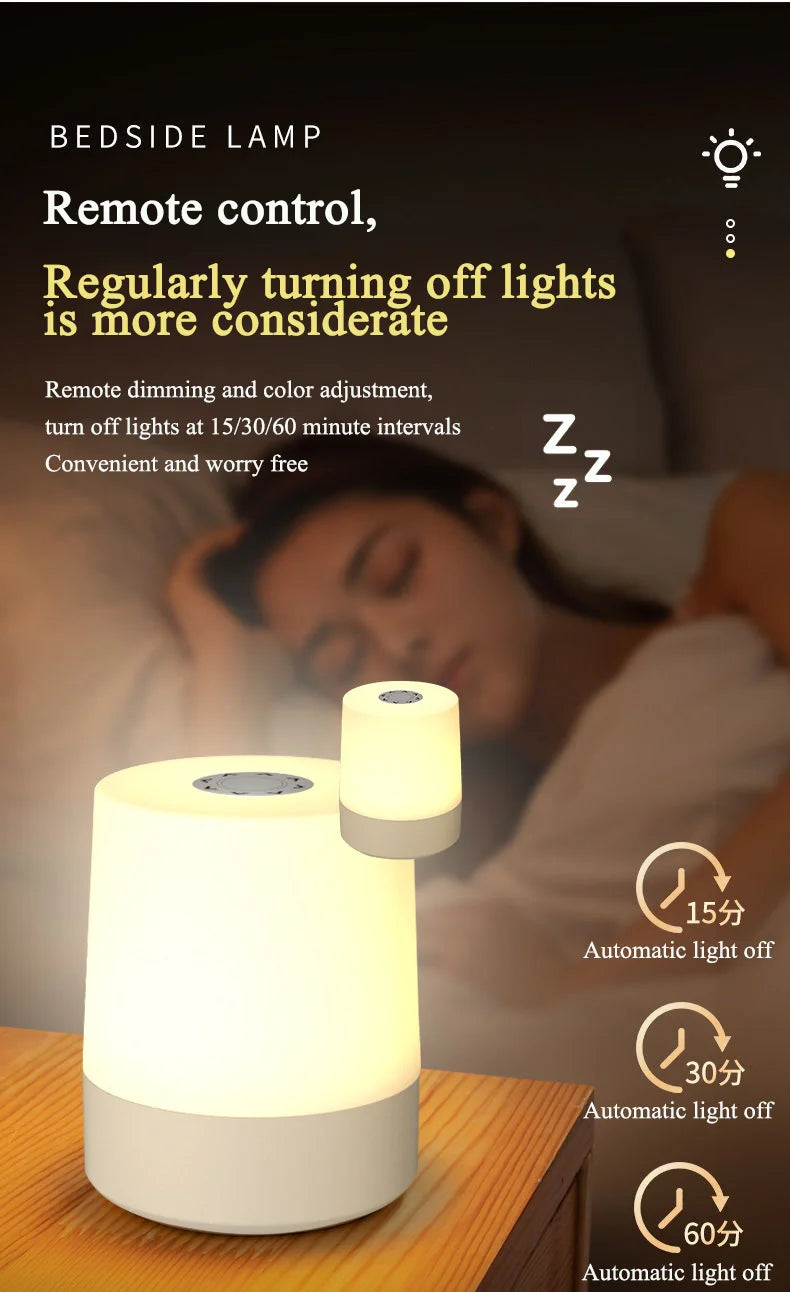 Lampada Da Notte Touch LED USB Ricaricabile Tre Colori Con Controllo Remoto Portatile Da Comodino Da Tavolo